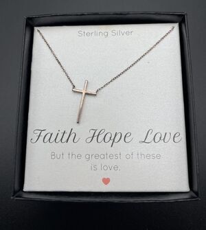 Sterling Silver Cross Pendant Necklace Faith Hope Love Signed LA Christian 925